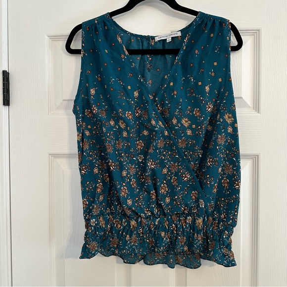 Collective Concepts Tops - Collective Concepts Green Teal Floral Short Sleeve Wrap Top Women’s Size Large
